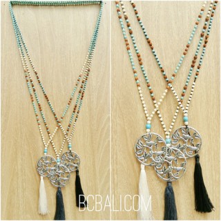 mix beads mala stone crystal tassels necklaces pendant silver bronze